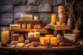 beeswax and honey products displayed on rustic table