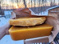 Beeswax Raw block, Natural pure beeswax with winter sunset.