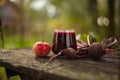 Beet-apple juice in glass on table Royalty Free Stock Photo