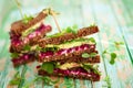 Beet,avocado and arugula sandwich Royalty Free Stock Photo