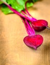Beet, beetroot bunch on wooden background. Copy space. Royalty Free Stock Photo