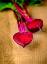 Beet, beetroot bunch on wooden background. Copy space. Royalty Free Stock Photo