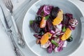 Beet, orange, radicchio, olives salad. Close-up Royalty Free Stock Photo