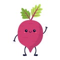 Beet, root, beetroot icon. Cute cartoon vegetable. Kawaii character with smiling face, eyes, legs, hands. Kids education.