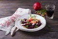 Beet salad with apples, walnuts and feta cheese Royalty Free Stock Photo