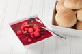 Beet Soup Borscht with bowl of rolls Royalty Free Stock Photo