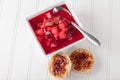 Beet Soup Borscht with whole wheat rolls Royalty Free Stock Photo