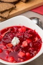 Beet soup in white bowl. Borsh Royalty Free Stock Photo