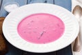 Beet soup on white plate Royalty Free Stock Photo