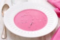 Beet soup on white plate Royalty Free Stock Photo