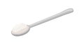 Beet sugar sand in tea spoon. Full teaspoon of sweet granulated crystals heap, pile for sweetening, adding in food. Flat