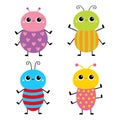 Beetle bug set. Insect animal. Cute cartoon kawaii smiling baby character. Blue red color. Education cards for kids. Isolated. Royalty Free Stock Photo