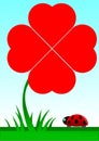 Beetle facing a red shamrock with four foils