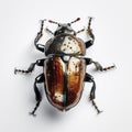 Beetle flat lay view on white background, created with generative AI