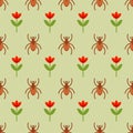 Beetle and flower pattern seamless. Insects and flowers background. Baby fabric texture