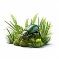 Realistic Beetle Sculpture In Green Field Illustration