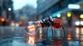 A beetle with a light bulb in the rain Royalty Free Stock Photo