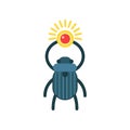 Beetle scarab with sun, symbol of ancient Egypt, traditional Egyptian culture vector Illustration