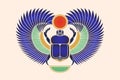 Beetle scarab with wings, sun and a crescent moon. Ancient Egyptian culture. God Khepri Sun morning dawn. The emblem, logo. Object