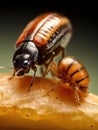 Beetle is standing on top of a piece of fruit