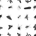 Beetle, wasp, bee, ant, fly, spider, mosquito and other insect species. Various insects set collection icons in black