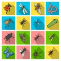 Beetle, wasp, bee, ant, fly, spider, mosquito and other insect species. Various insects set collection icons in flat