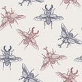 Beetles, hand draw sketch seamless pattern vector Royalty Free Stock Photo