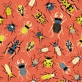 Beetles seamless pattern. Retro style bugs background. Vector illustration Royalty Free Stock Photo