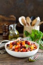 Beetroot or beet salad with boiled vegetables on wooden rustic table Royalty Free Stock Photo