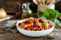 Beetroot or beet salad with boiled vegetables on wooden rustic table Royalty Free Stock Photo