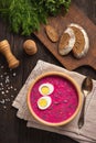 Beetroot cold soup with yogurt and eggs. Royalty Free Stock Photo