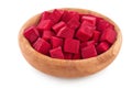 Beetroot diced in wooden bowl isolated on white background with clipping path and full depth of field Royalty Free Stock Photo