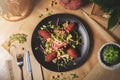 Beetroot falafel salad. top view Royalty Free Stock Photo