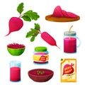 Beetroot food or vegetarian cooking products set