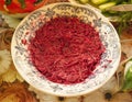 Beetroot, garlic, mayonnaise and nuts salad Royalty Free Stock Photo