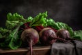 Beetroot harvest green on wooden table. Generate Ai Royalty Free Stock Photo