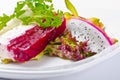 Beetroot horseradish tureen with avocado cream Royalty Free Stock Photo