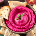 Beetroot hummus  bread spread Royalty Free Stock Photo