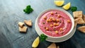 Beetroot Hummus with chickpea, olive oil, lemon and pita bread Royalty Free Stock Photo