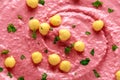 Beetroot Hummus with chickpea, olive oil, lemon and pita bread Royalty Free Stock Photo