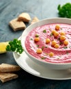 Beetroot Hummus with chickpea, olive oil, lemon and pita bread Royalty Free Stock Photo