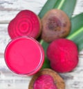 Beetroot juice,Healthy drink on wood Royalty Free Stock Photo