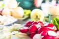 Beetroot and other vegetables cut into small pieces as a raw vegetable platter Royalty Free Stock Photo