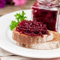 Beetroot Relish Preserves on Rye Toast