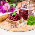 Beetroot Relish Preserves on Rye Toast