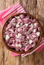 Beetroot Salad Dip With Greek Yogurt Patzarosalata closeup in the bowl. vertical top view Royalty Free Stock Photo