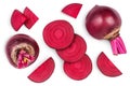 Beetroot slices isolated on white background with clipping path and full depth of field. Top view. Flat lay Royalty Free Stock Photo