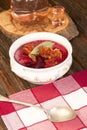 Beetroot soup. Served with country style. Royalty Free Stock Photo