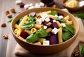 Beetroot, Spinach, and Feta Pasta Delight with a Crunch of Walnuts Royalty Free Stock Photo