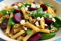 Beetroot, Spinach, and Feta Pasta Delight with a Crunch of Walnuts Royalty Free Stock Photo